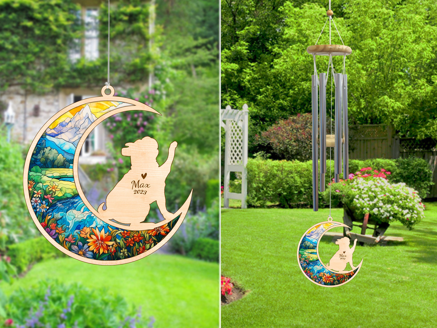 Netecom Bulldog Wind Chimes Memorial, Personalized Pet Memorial Wind Chimes for Dog Suncatcher, Dog Loss Memorial Ornament, Loss of Pet Sympathy Gift, Remembrance Windchime Outside Garden Decor