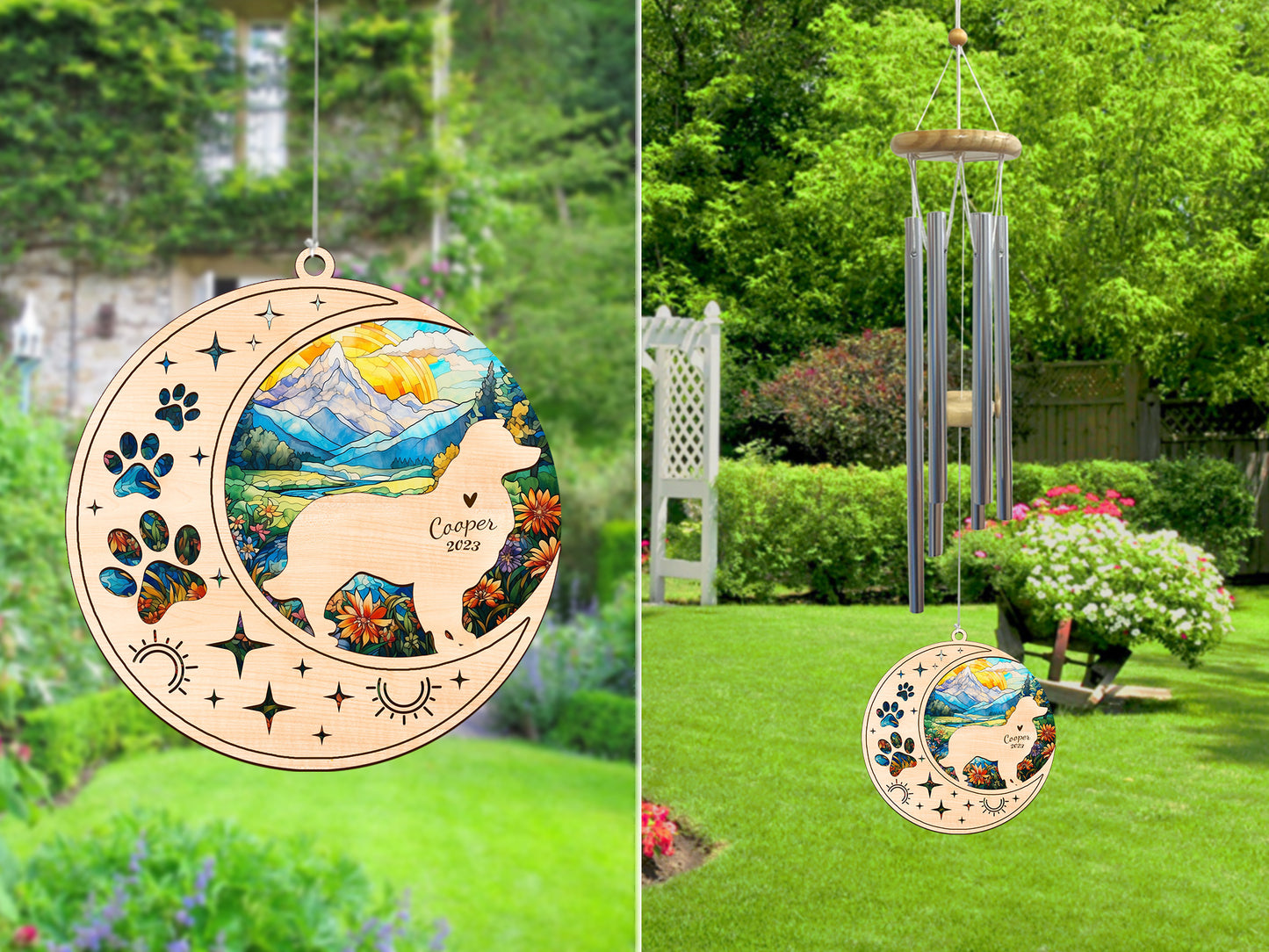 Netecom Border Collie Dog Wind Chimes Memorial, Personalized Pet Memorial Windchime for Dog Suncatcher, Dog Loss Memorial Ornament, Loss of Pet Remembrance Gift, Sympathy Pet Wind Chimes Outdoor Garden
