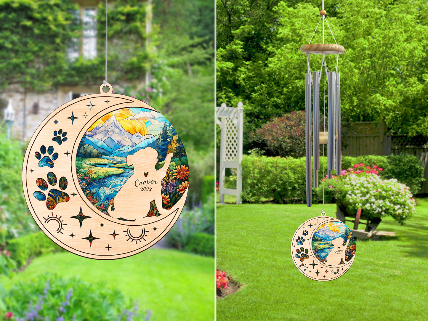 Netecom Pug Dog Wind Chimes Memorial, Personalized Pet Memorial Windchime for Dog Suncatcher, Dog Loss Memorial Ornament, Loss of Pet Remembrance Gift, Sympathy Pet Wind Chimes Outdoor Garden