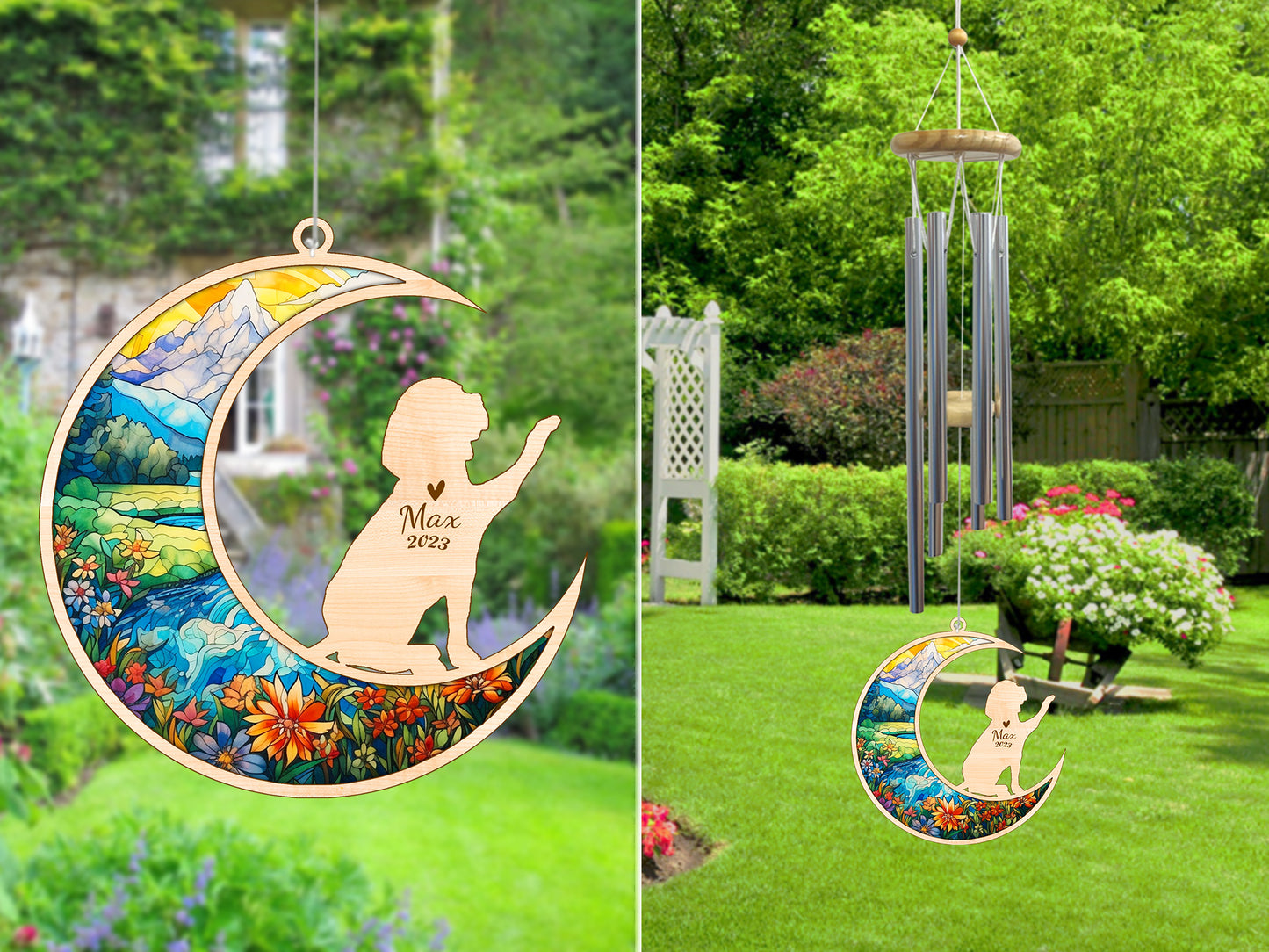 Netecom Beagle Dog Wind Chimes Memorial, Personalized Pet Memorial Wind Chimes for Dog Suncatcher, Dog Loss Memorial Ornament, Loss of Pet Sympathy Gift, Remembrance Windchime Outside Garden Decor