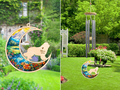 Netecom Newfoundland Dog Wind Chimes Memorial, Personalized Pet Memorial Wind Chimes for Dog Suncatcher, Dog Loss Memorial Ornament, Loss of Pet Sympathy Gift, Remembrance Windchime Outside Garden Decor