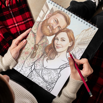 Personalized Couple Memory Coloring Book for Adults – Custom Coloring Pages from Your Photos , 12–48 Pages, Keepsake for Newlyweds, Premium Wooden Cover, Spiral Binding