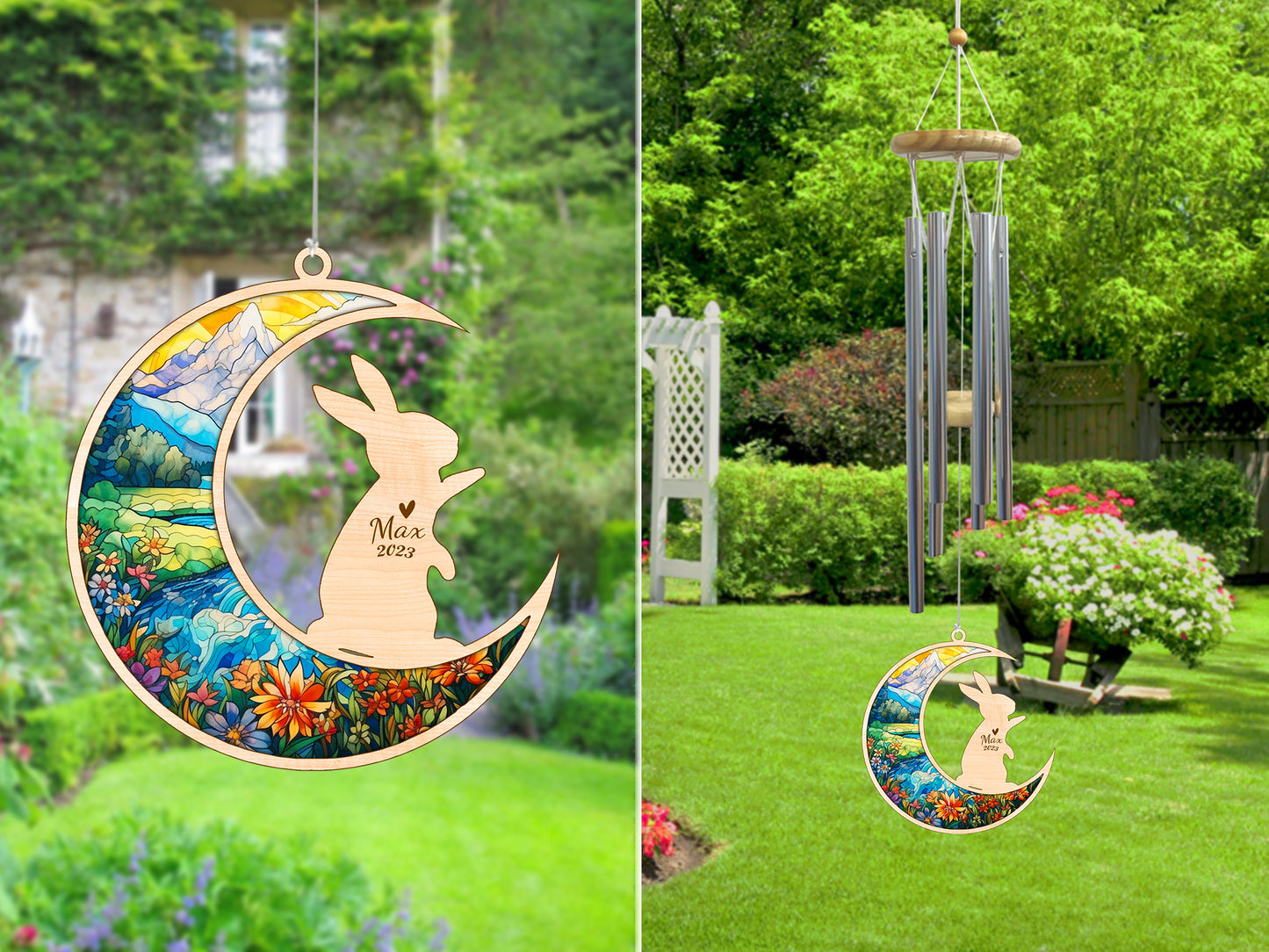 Netecom Rabbit Wind Chimes Memorial, Personalized Pet Memorial Wind Chimes for Rabbit Suncatcher, Bunny Loss Memorial Ornament, Loss of Pet Sympathy Gift, Remembrance Windchime Outside Garden Decor