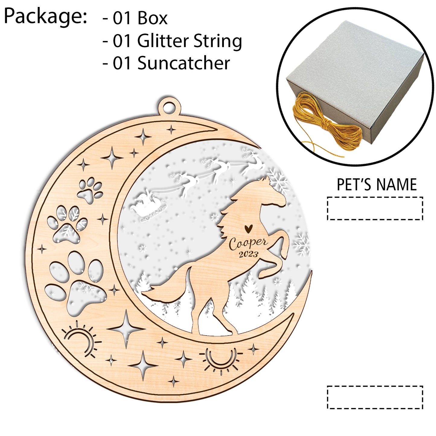 Netecom Horse Memorial Suncatcher, Personalized Horse Christmas Ornament with Date Name, Horse Death Sympathy Gifts Pet Loss Sun Catchers, Bereavement Gifts for Loss of Horse Grief Gift