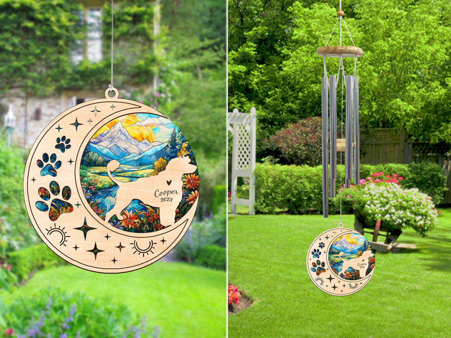 Netecom Portuguese Water Dog Wind Chimes Memorial, Personalized Pet Memorial Windchime for Dog Suncatcher, Dog Loss Memorial Ornament, Loss of Pet Remembrance Gift, Sympathy Pet Wind Chimes Outdoor Garden