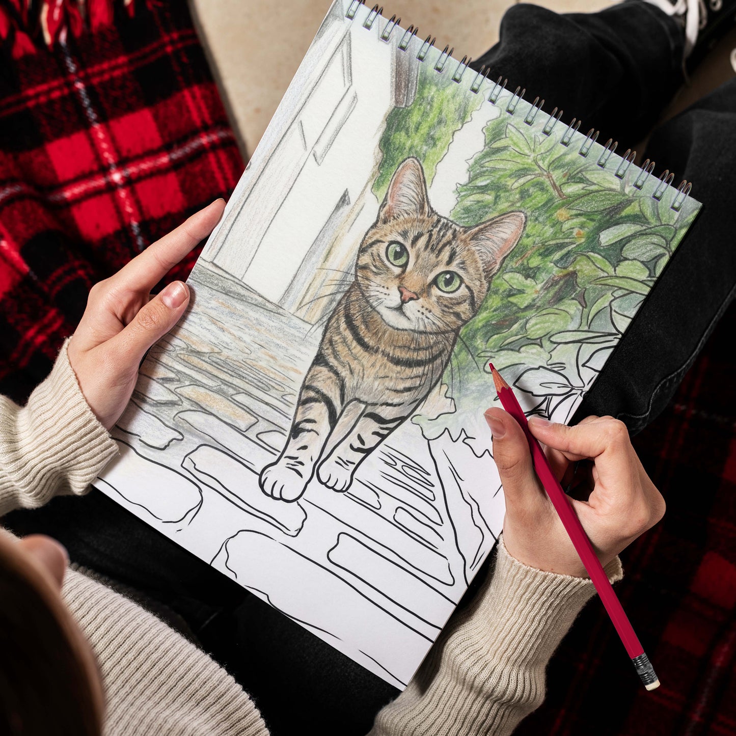 Personalized Cat Coloring Book for Adults – Custom Cat Line Art Coloring Pages from Photos, 12–48 Pages, Pet Memory Keepsake for Pet Lovers, Premium Wooden Cover, Spiral Binding