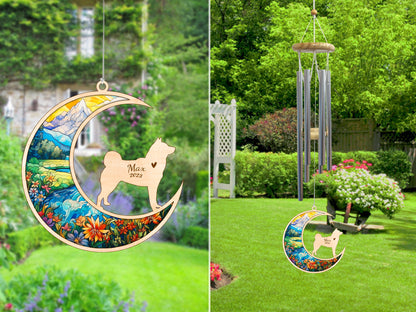 Netecom Akita Dog Wind Chimes Memorial, Personalized Pet Memorial Wind Chimes for Dog Suncatcher, Dog Loss Memorial Ornament, Loss of Pet Sympathy Gift, Remembrance Windchime Outside Garden Decor