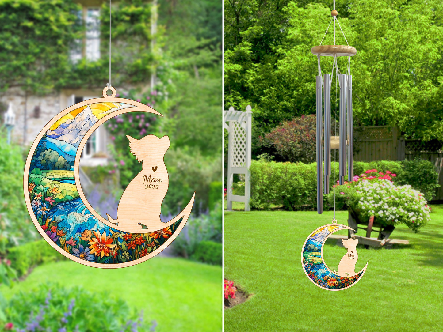 Netecom Chihuahua Dog Wind Chimes Memorial, Personalized Pet Memorial Wind Chimes for Dog Suncatcher, Dog Loss Memorial Ornament, Loss of Pet Sympathy Gift, Remembrance Windchime Outside Garden Decor