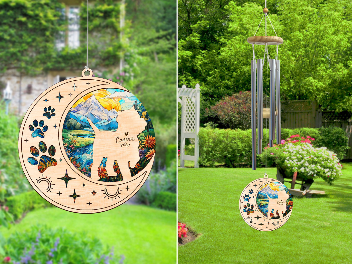 Netecom Westie Dog Wind Chimes Memorial, Personalized Pet Memorial Windchime for Dog Suncatcher, Dog Loss Memorial Ornament, Loss of Pet Remembrance Gift, Sympathy Pet Wind Chimes Outdoor Garden