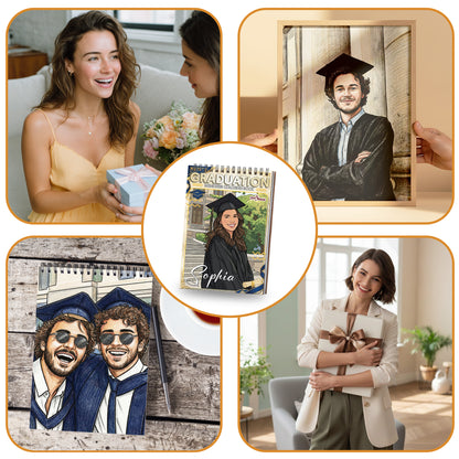 Personalized Graduation Coloring Book for Adults, Custom Coloring Pages from Your Graduation Photos, 12–48 Pages, Class of 2026 Gifts, Premium Wooden Cover, Spiral Binding