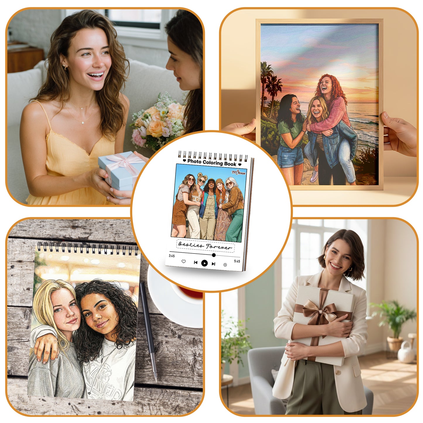 Custom Photo Coloring Book for Besties, Personalized Best Friend Memory Gift