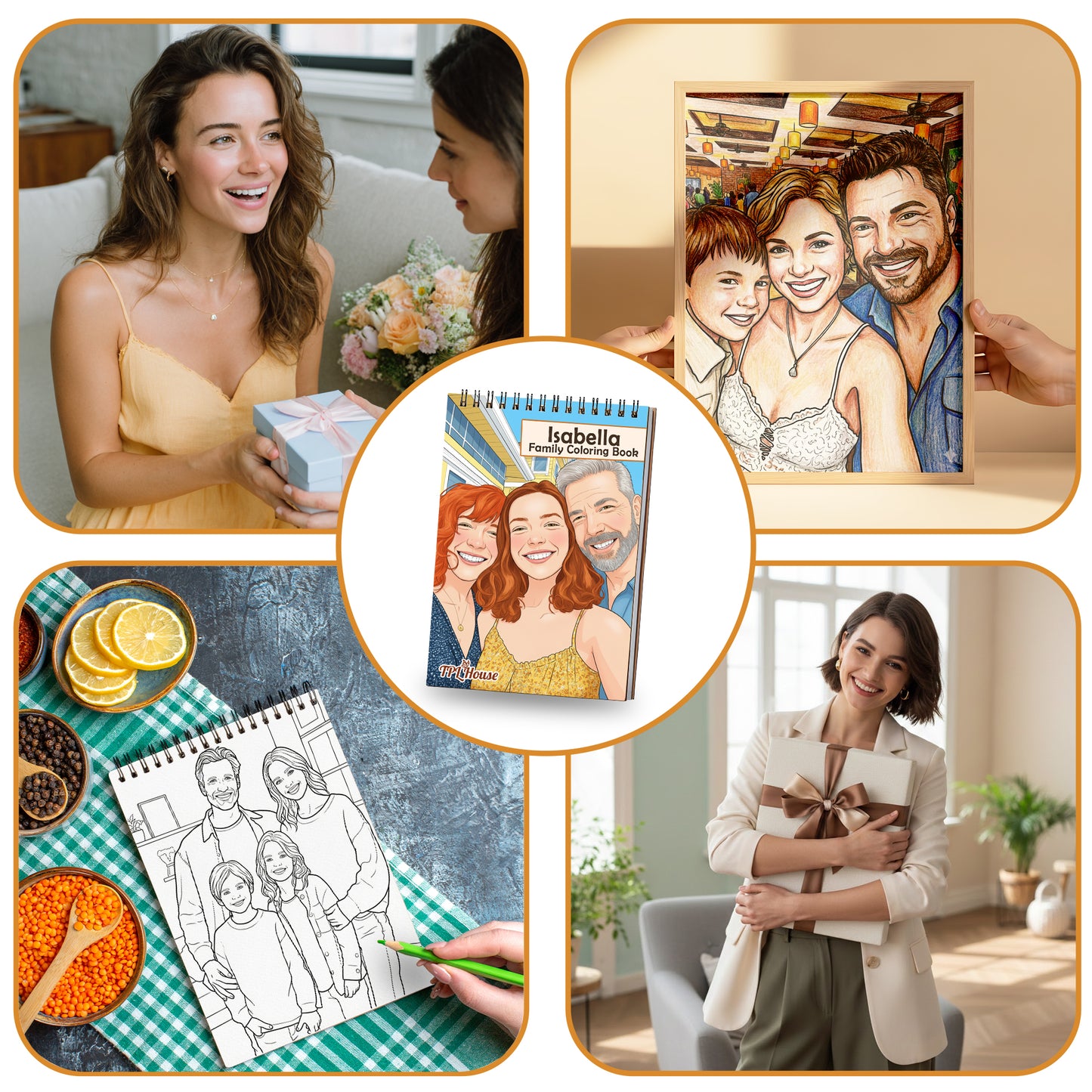 Custom Coloring Book from Photos – Personalized Family Coloring Book for Adults, 12–48 Pages, Memory Keepsake Gift, Premium Wooden Cover, Spiral Binding