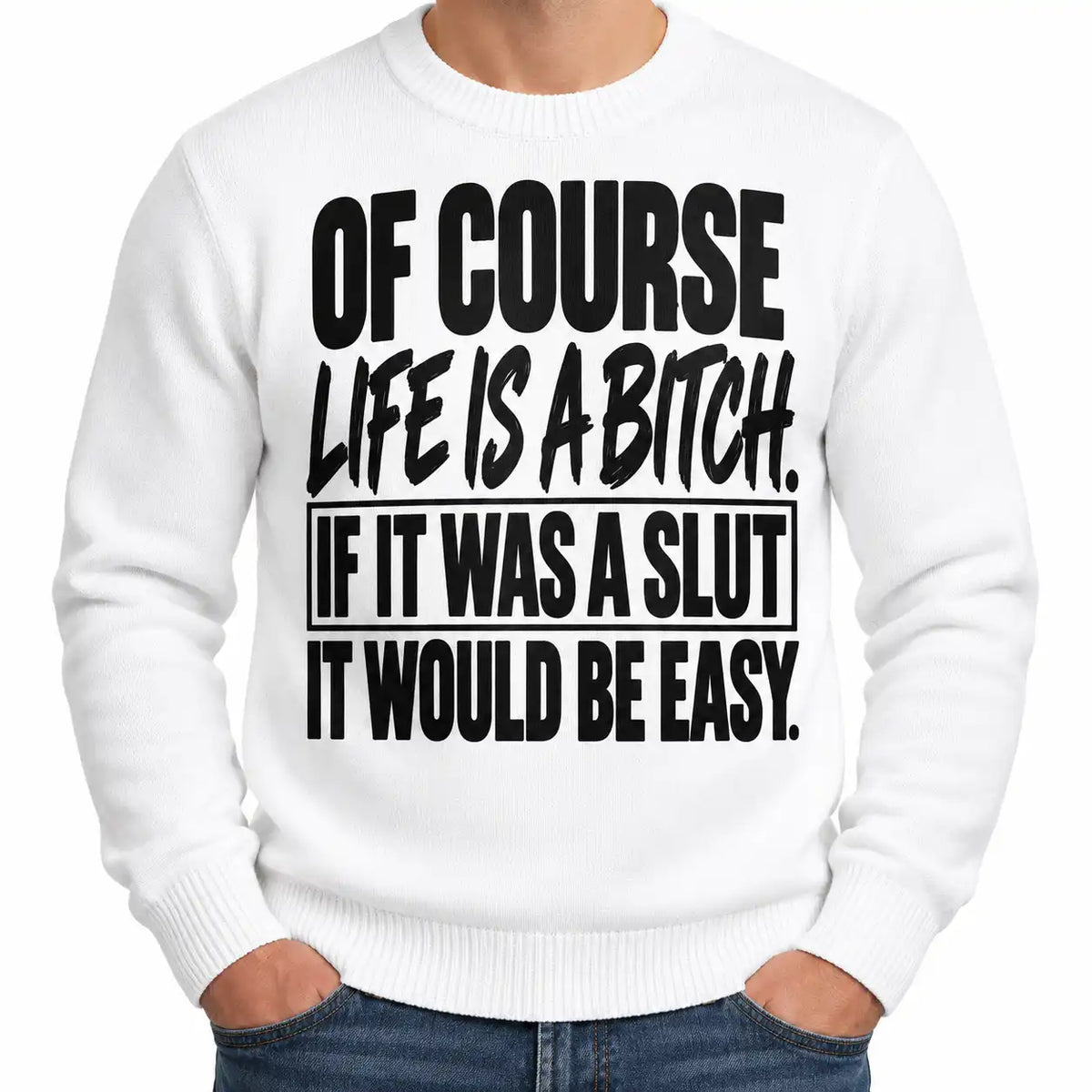 Funny Adult Humor Hoodie, Of Course Life Is a Bitch Graphic Pullover, Sarcastic Rude Quote Sweatshirt