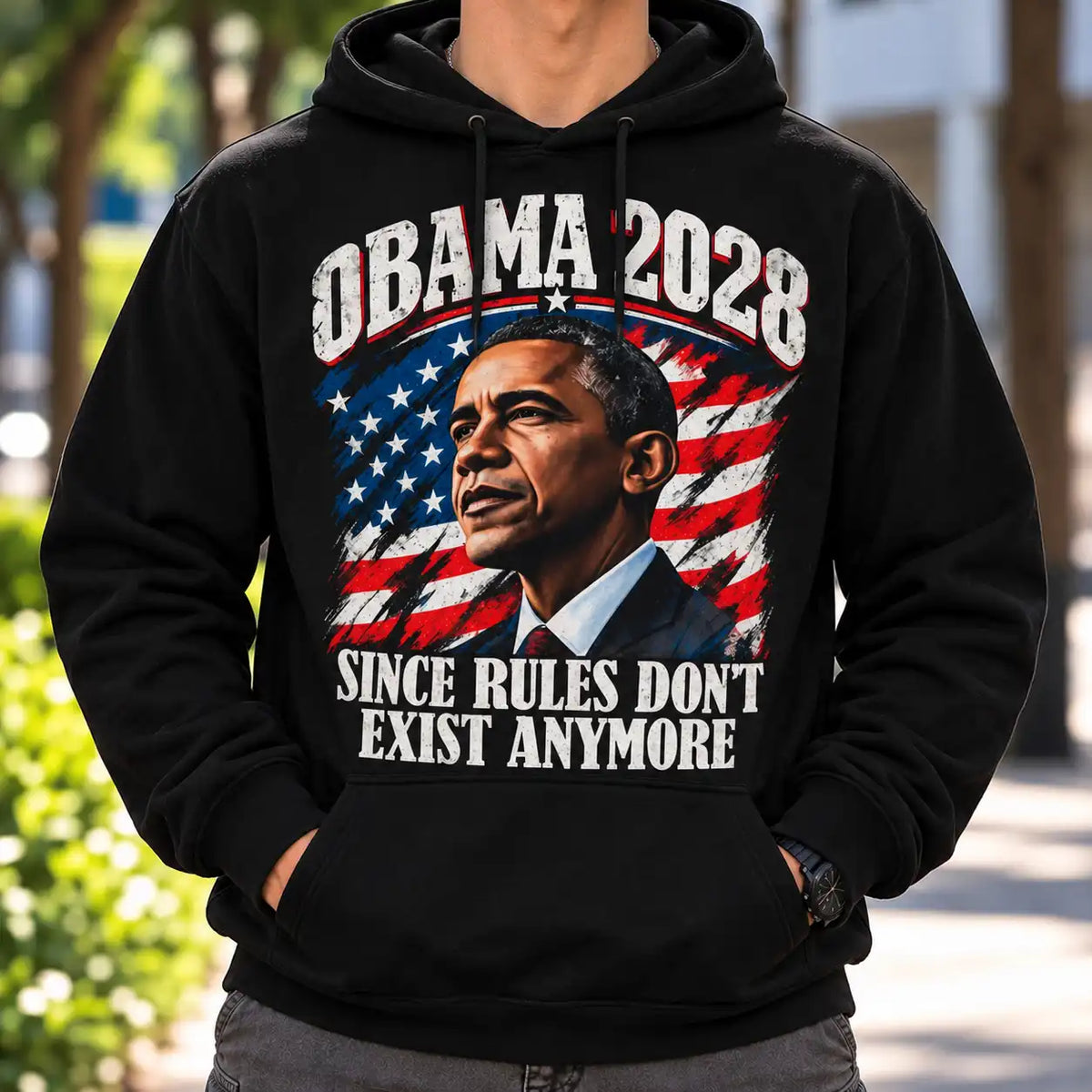 Obama 2028 Graphic T-Shirt, Funny Political Retro Tee, Patriotic Presidential Design, Vintage Style Casual Shirt