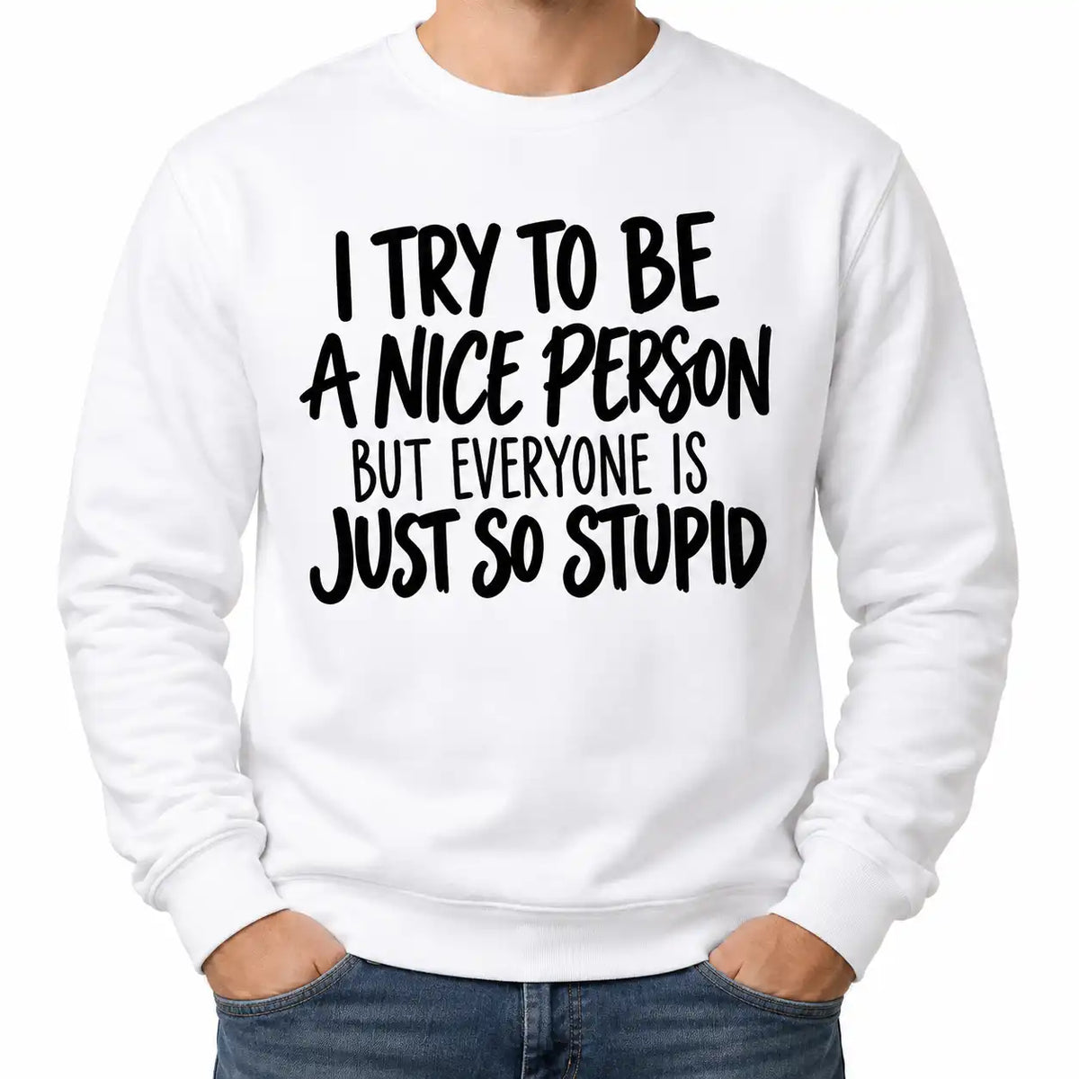 Funny Sarcastic T-Shirt, I Try to Be a Nice Person But Everyone Is Stupid Tee, Rude Humor Shirt