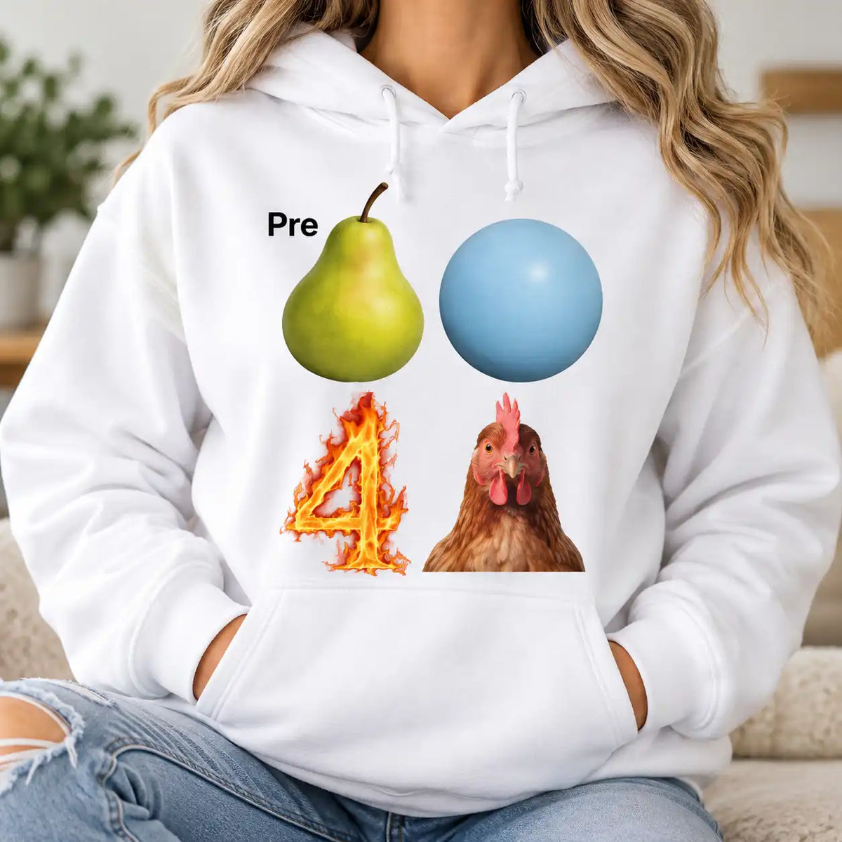 Funny Chicken Graphic T-Shirt for Women, Quirky Pear Ball 4 Chicken Design, Farmhouse Humor Tee