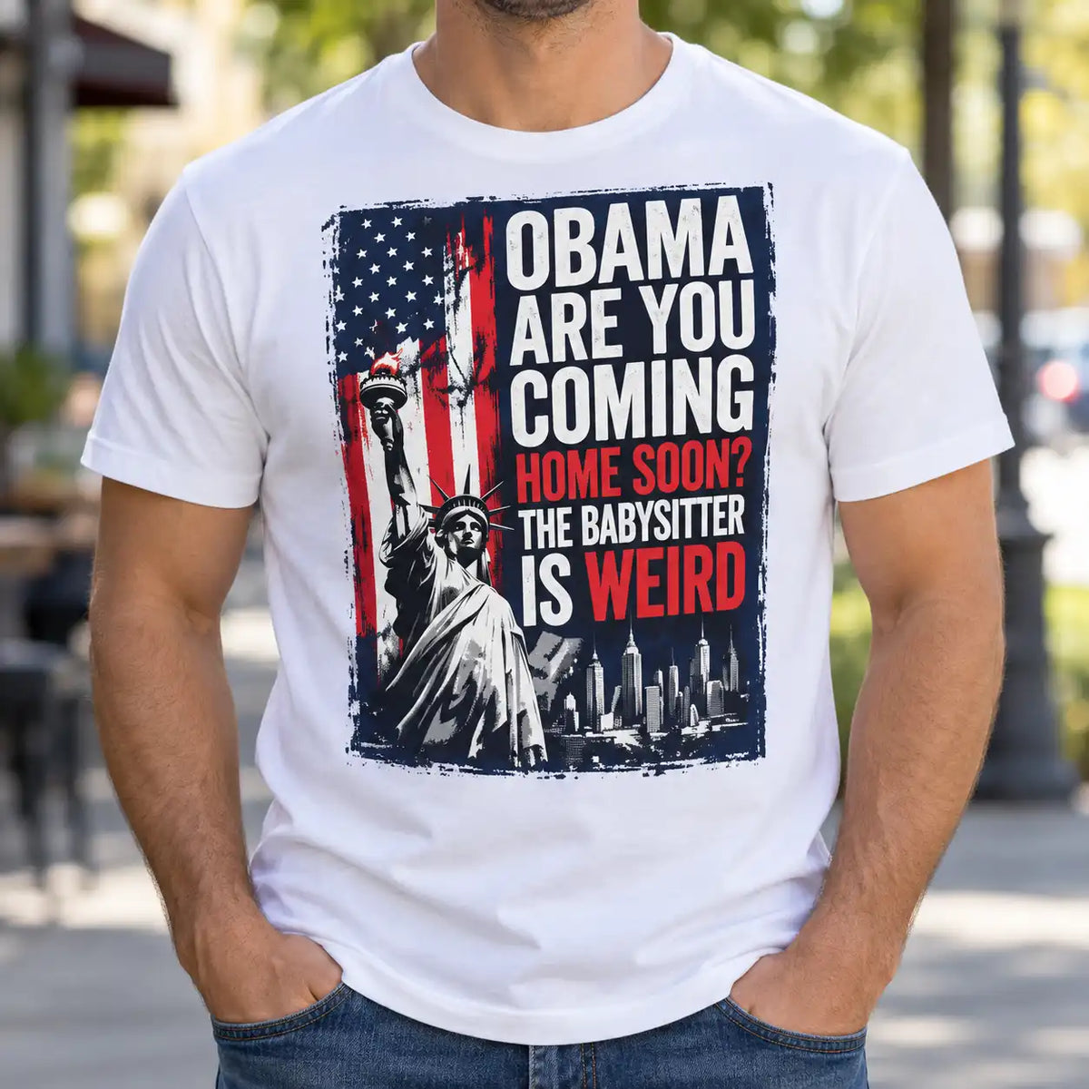 Obama Funny Graphic T-Shirt, Patriotic Statue of Liberty Tee, Retro Political Humor Shirt, Bold Casual Gift