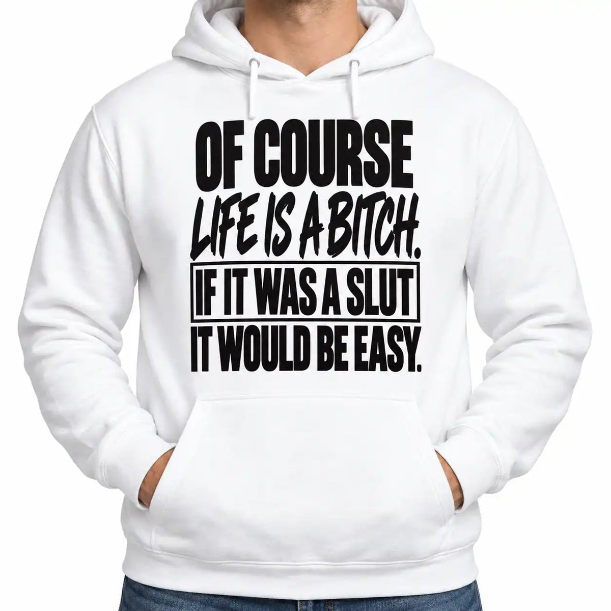 Funny Adult Humor Hoodie, Of Course Life Is a Bitch Graphic Pullover, Sarcastic Rude Quote Sweatshirt