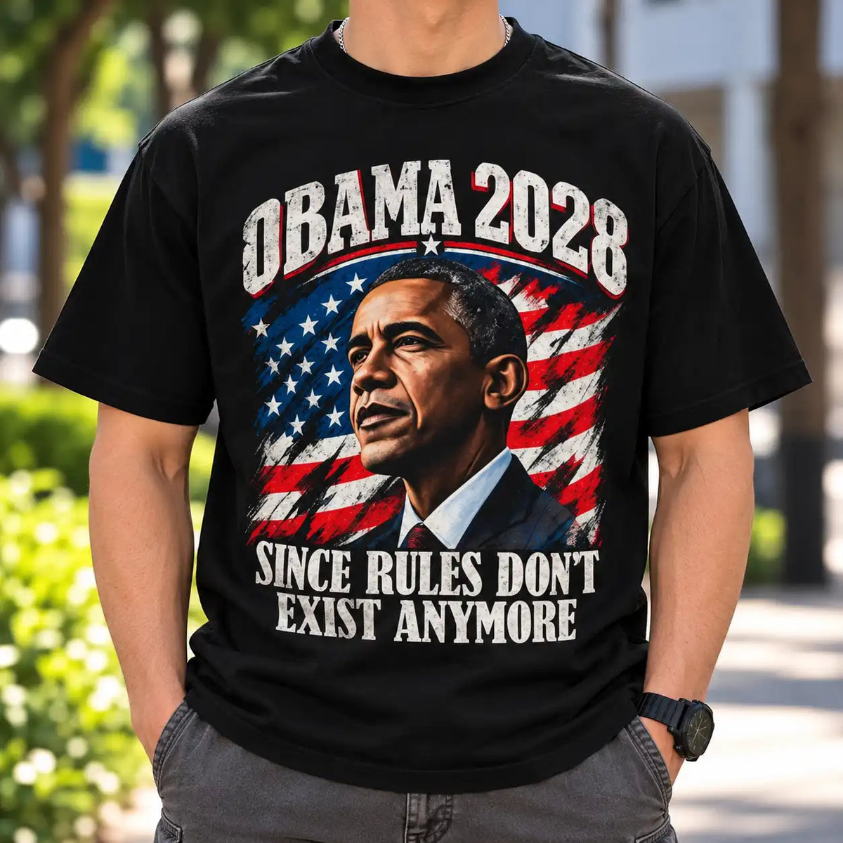 Obama 2028 Graphic T-Shirt, Funny Political Retro Tee, Patriotic Presidential Design, Vintage Style Casual Shirt