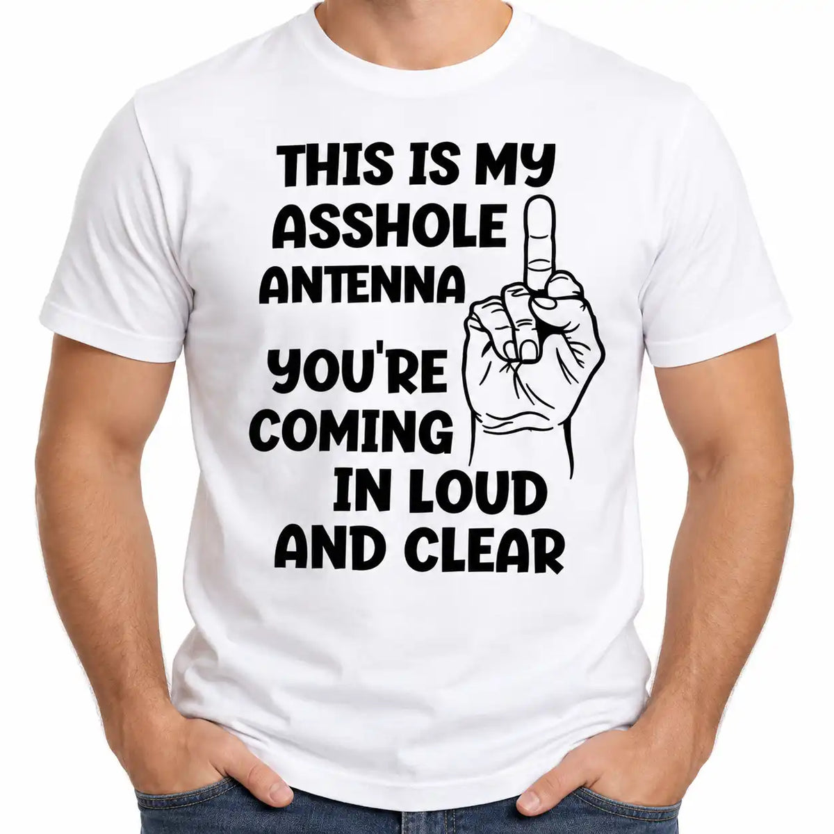 Funny Asshole Antenna T-Shirt, Rude Sarcastic Graphic Tee, Middle Finger Humor Shirt