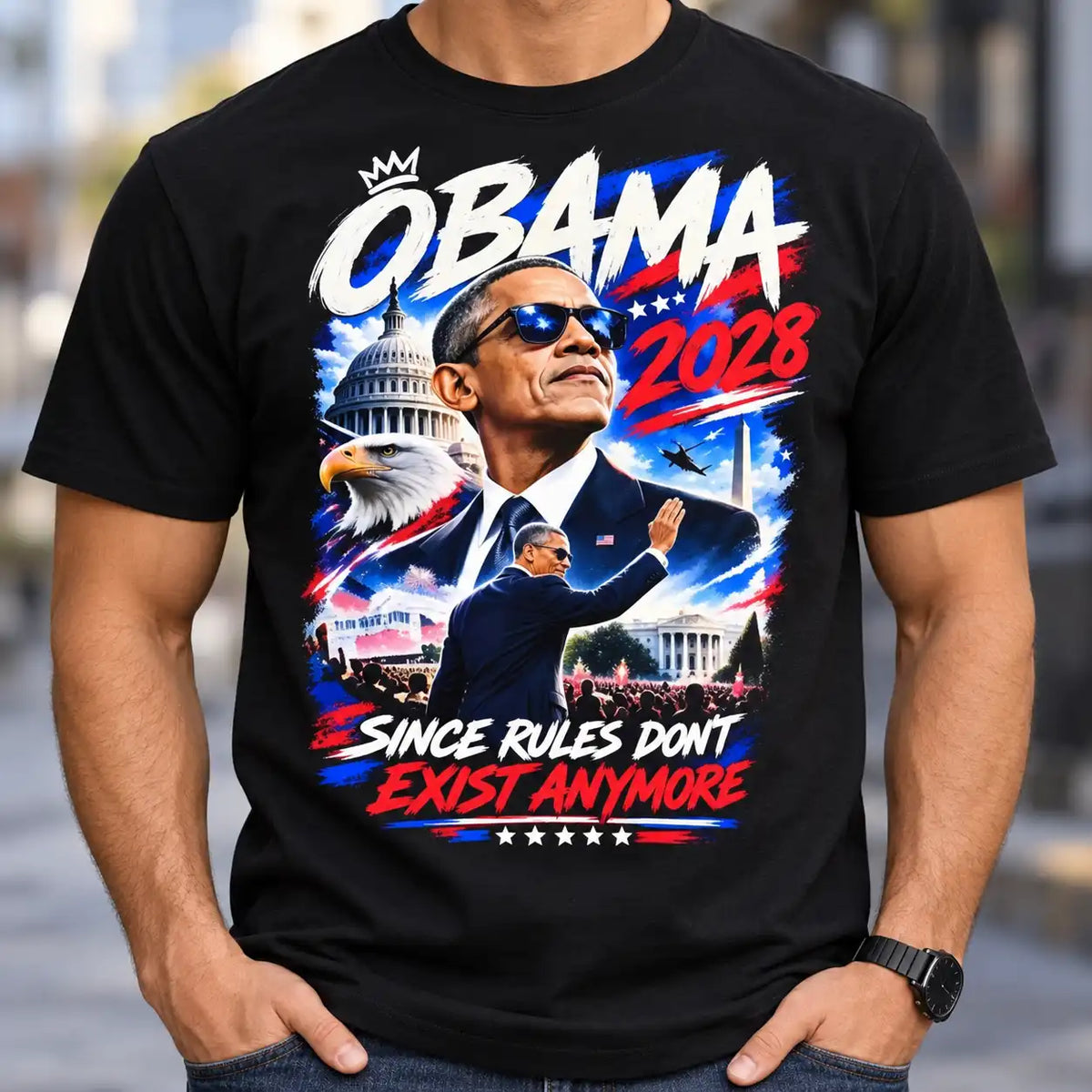 Funny Political Obama 2028 T-Shirt, Patriotic President Graphic Tee, Retro Presidential Humor Shirt