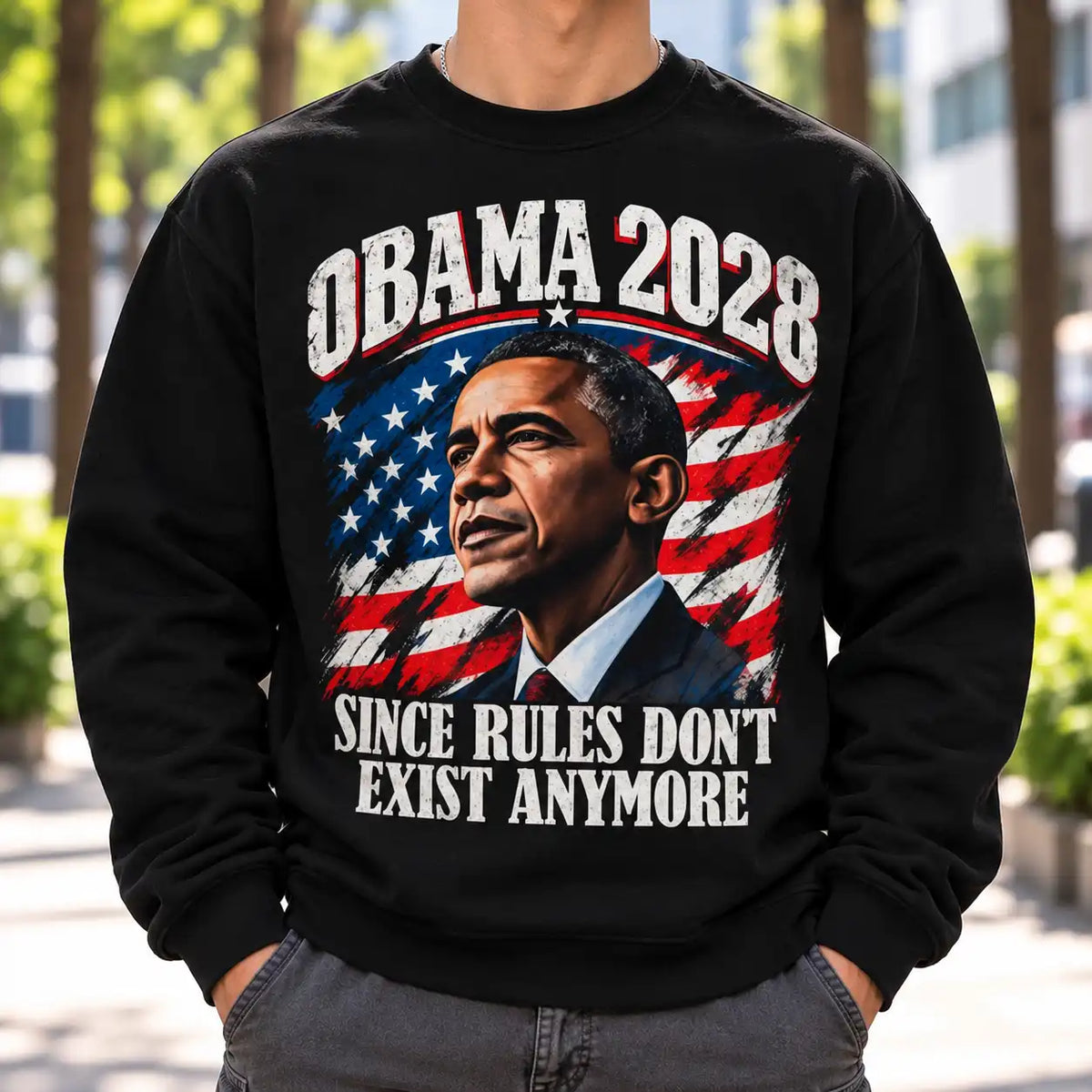 Obama 2028 Graphic T-Shirt, Funny Political Retro Tee, Patriotic Presidential Design, Vintage Style Casual Shirt