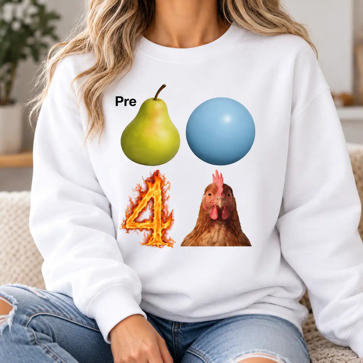 Funny Chicken Graphic T-Shirt for Women, Quirky Pear Ball 4 Chicken Design, Farmhouse Humor Tee