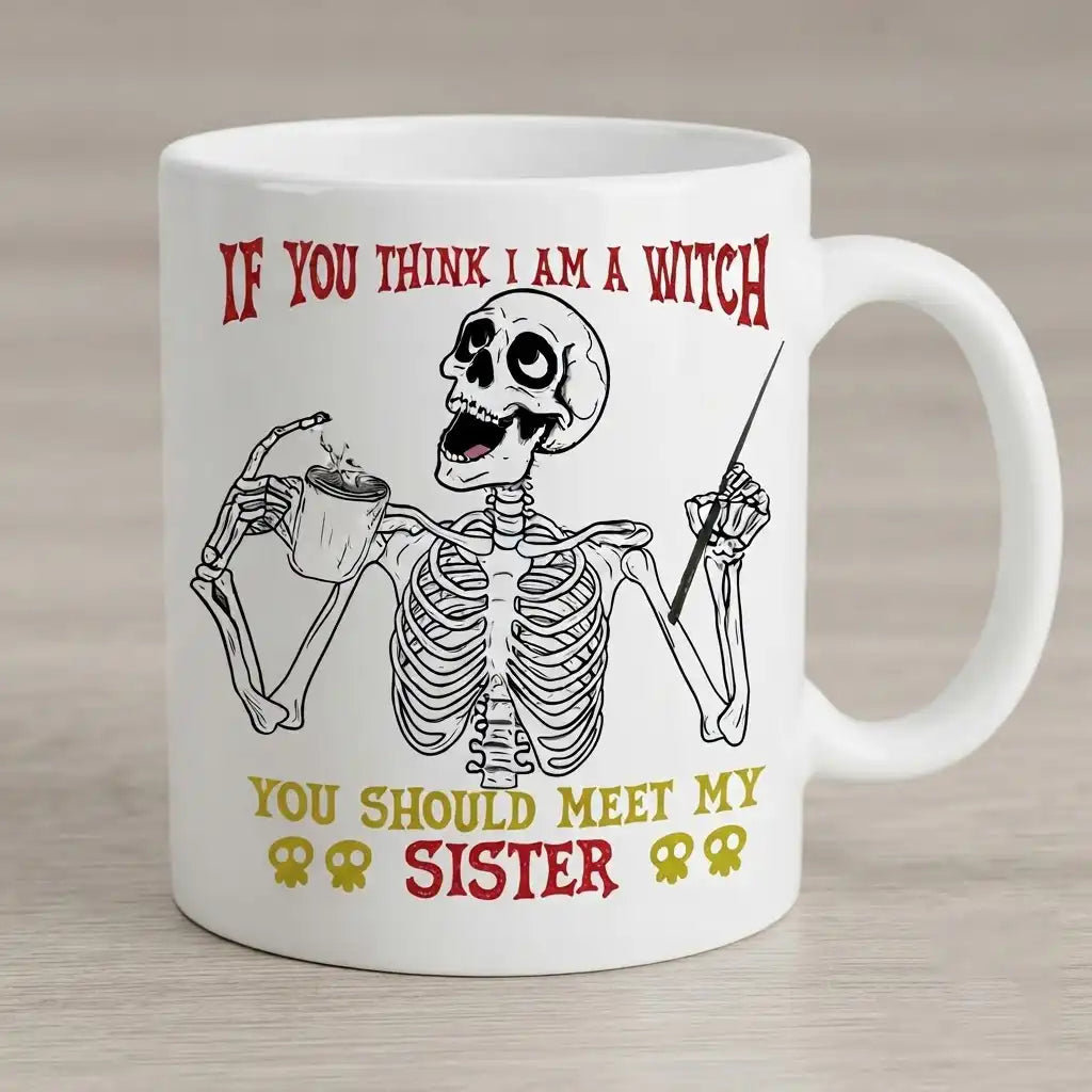 Funny Sister Coffee Mug, Sarcastic Sister Gift, Witch Coffee Cup, Skeleton Mug