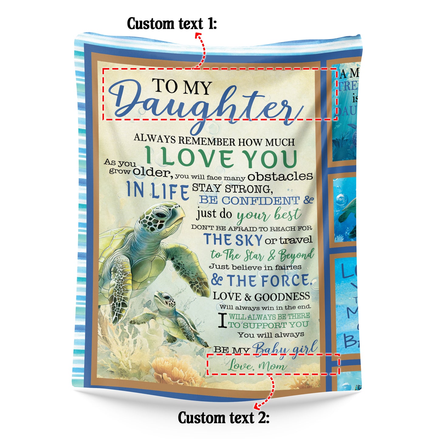 Netecom Personalized Turtle To My Daughter Blanket from Mom, Custom Letter Throw Blanket for Couch, Bed or Sofa, Ultra Soft Warm Gift for Daughter’s Birthday, Thanksgiving and Christmas