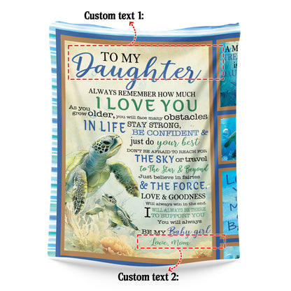 Netecom Personalized Turtle To My Daughter Blanket from Mom, Custom Letter Throw Blanket for Couch, Bed or Sofa, Ultra Soft Warm Gift for Daughter’s Birthday, Thanksgiving and Christmas