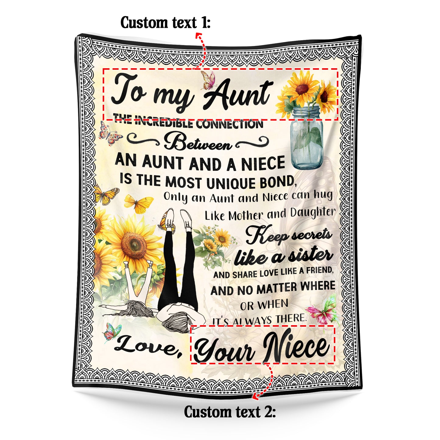 Netecom Personalized Sunflower To My Aunt Blanket from Niece, Custom Love Letter Throw Blanket for Couch, Bed or Sofa, Ultra Soft Warm Gift for Aunt’s Birthday and Christmas