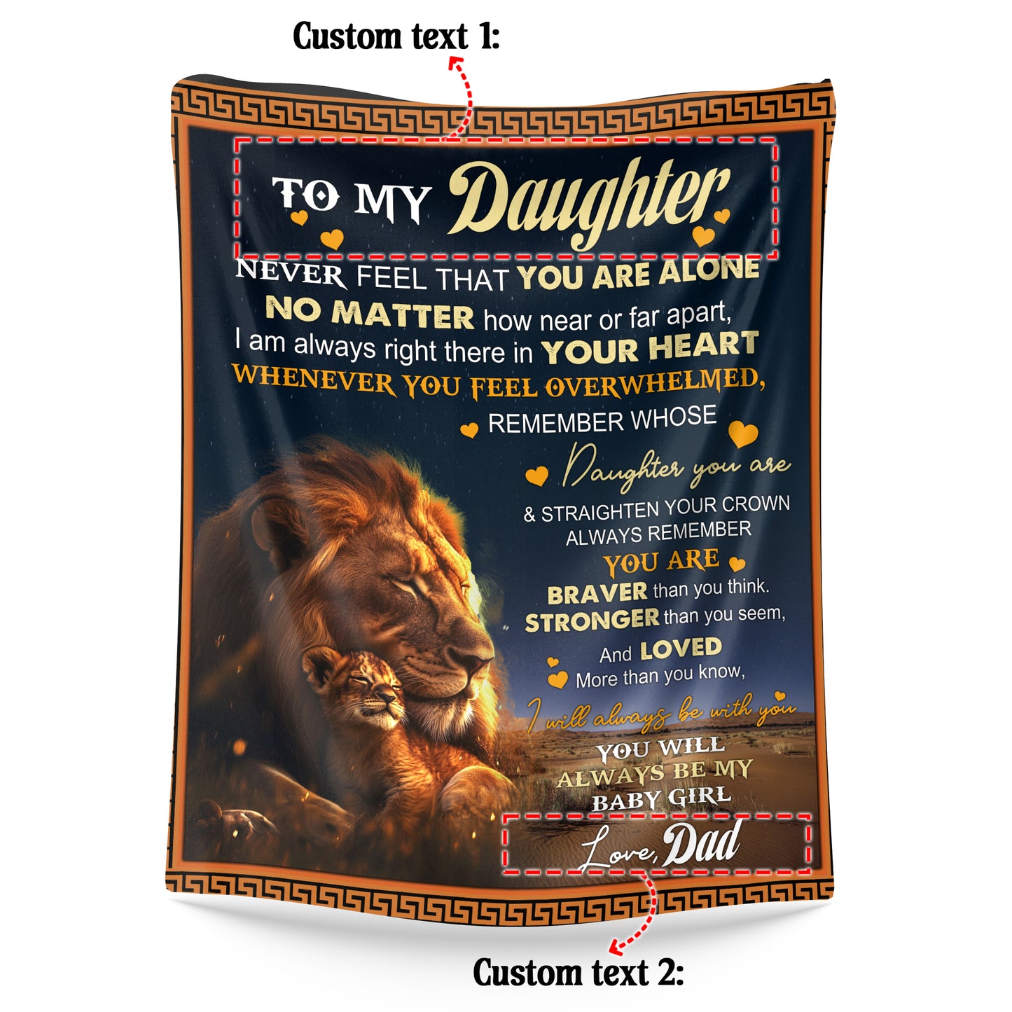 Netecom Personalized Lion To My Daughter Blanket from Dad, Custom Love Letter Throw Blanket for Couch, Bed or Sofa, Ultra Soft Warm Gift for Daughter’s Birthday, Thanksgiving and Christmas