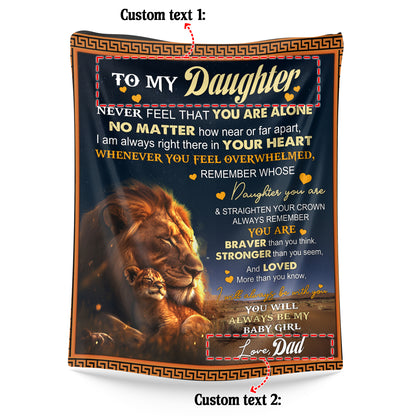 Netecom Personalized Lion To My Daughter Blanket from Dad, Custom Love Letter Throw Blanket for Couch, Bed or Sofa, Ultra Soft Warm Gift for Daughter’s Birthday, Thanksgiving and Christmas