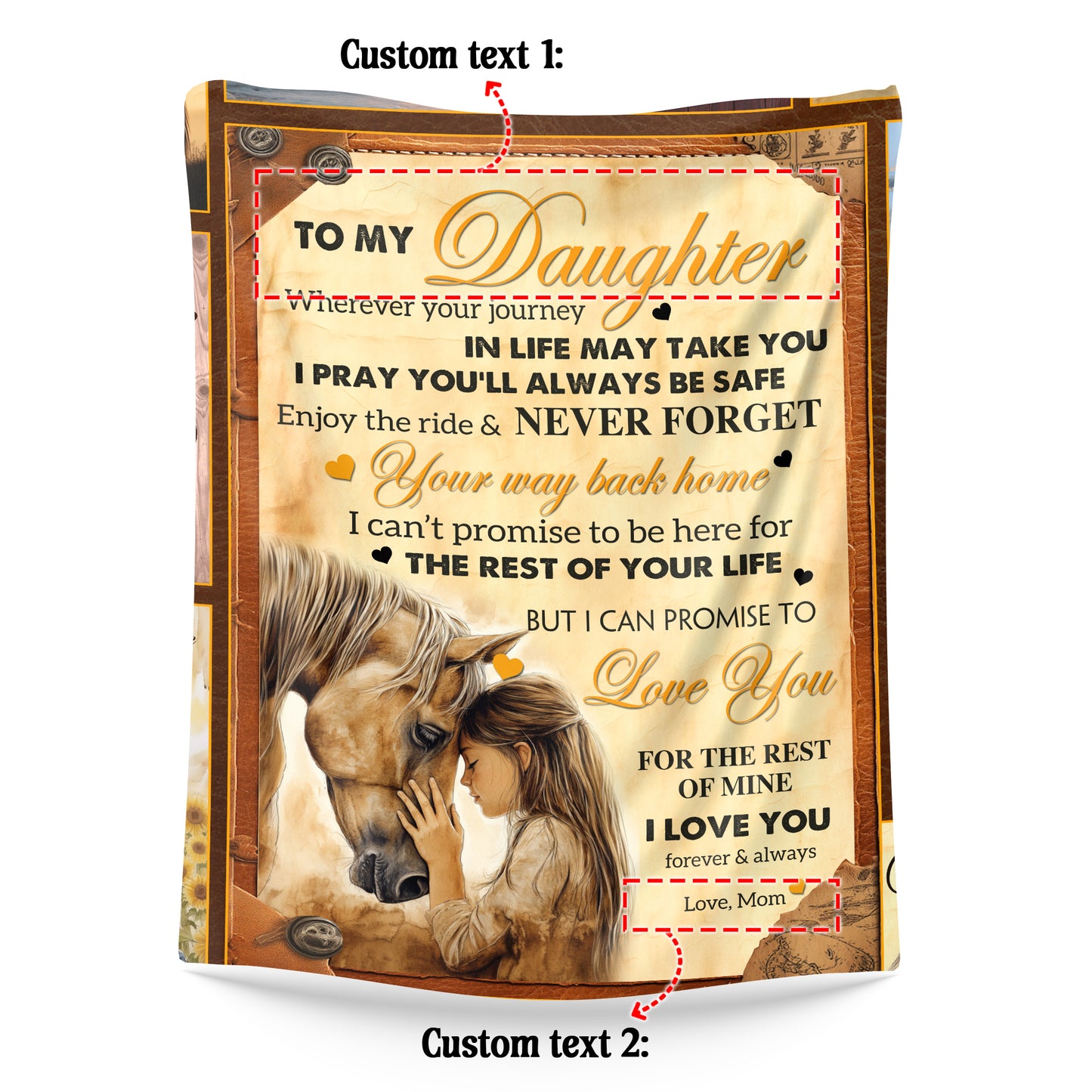 Netecom Personalized Horse To My Daughter Blanket from Mom, Custom Love Letter Throw Blanket for Couch, Bed or Sofa, Ultra Soft Warm Gift for Daughter’s Birthday and Christmas