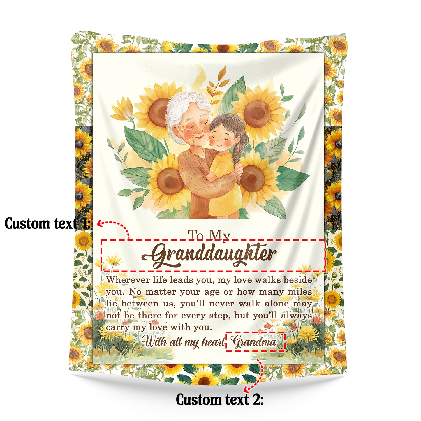 Netecom Personalized To My Granddaughter Blanket from Grandma, Sunflower Throw Blanket for Couch, Bed or Sofa, Ultra Soft Warm, Birthday Gifts for Granddaughter, Present for Christmas, Graduation