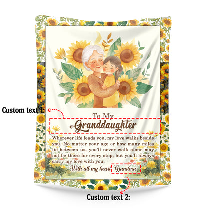 Netecom Personalized To My Granddaughter Blanket from Grandma, Sunflower Throw Blanket for Couch, Bed or Sofa, Ultra Soft Warm, Birthday Gifts for Granddaughter, Present for Christmas, Graduation