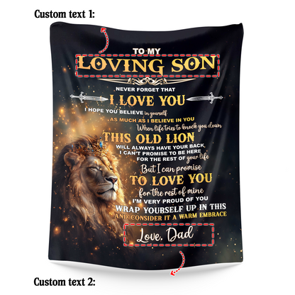 Netecom Personalized To My Son Blanket from Dad and Mom, Lion Throw Blanket for Couch, Bed or Sofa, Ultra Soft Warm, Birthday Gift for Son, Present for Christmas, Graduation