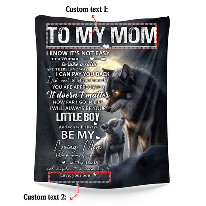 Netecom Personalized To My Mom Blanket from Daughter and Son, Wolf Family Love Letter Throw Blanket for Couch, Bed or Sofa, Ultra Soft Warm, Birthday Gifts for Mom, Mother’s Day or Christmas Present