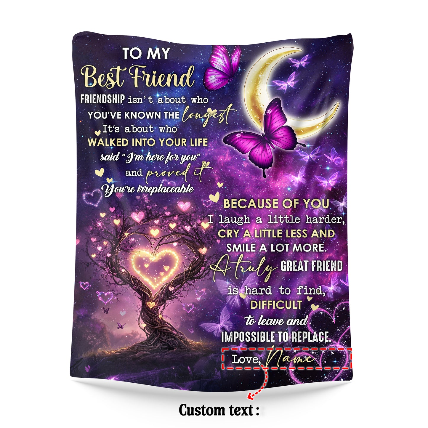 Netecom Personalized To My Best Friend Blanket, Custom Butterfly and Moon Throw Blanket for Couch, Bed or Sofa, Ultra Soft Warm Gift for Best Friend’s Birthday and Christmas