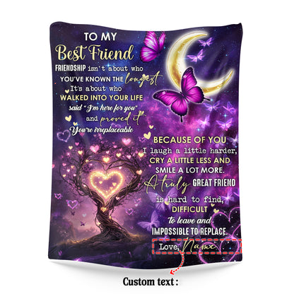 Netecom Personalized To My Best Friend Blanket, Custom Butterfly and Moon Throw Blanket for Couch, Bed or Sofa, Ultra Soft Warm Gift for Best Friend’s Birthday and Christmas