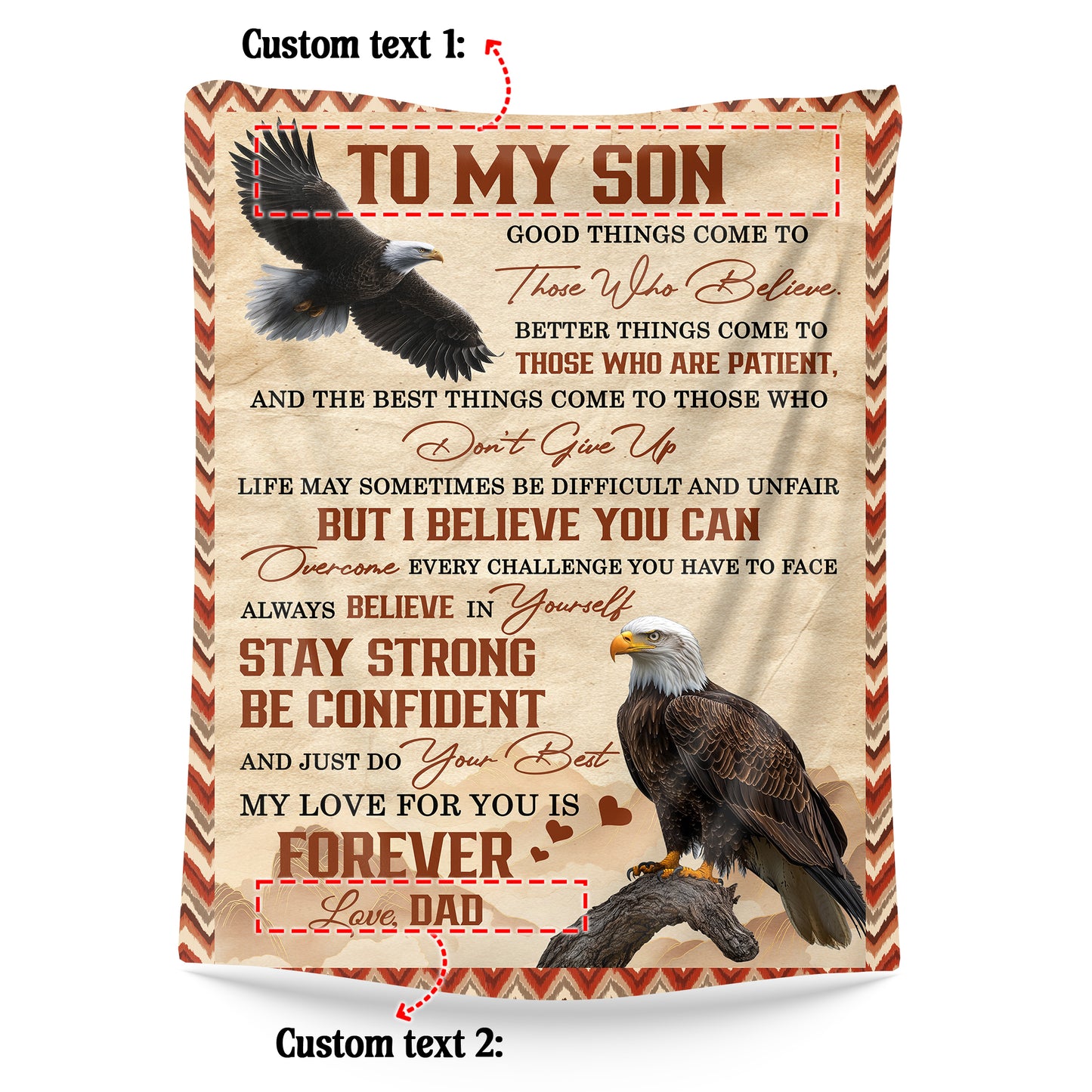 Netecom Personalized To My Son Blanket from Dad and Mom, Ultra Soft Warm Eagle Motivational Throw Blanket for Couch, Bed or Sofa, Birthday Gift for Son, Present for Christmas, Graduation