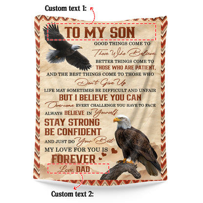 Netecom Personalized To My Son Blanket from Dad and Mom, Ultra Soft Warm Eagle Motivational Throw Blanket for Couch, Bed or Sofa, Birthday Gift for Son, Present for Christmas, Graduation
