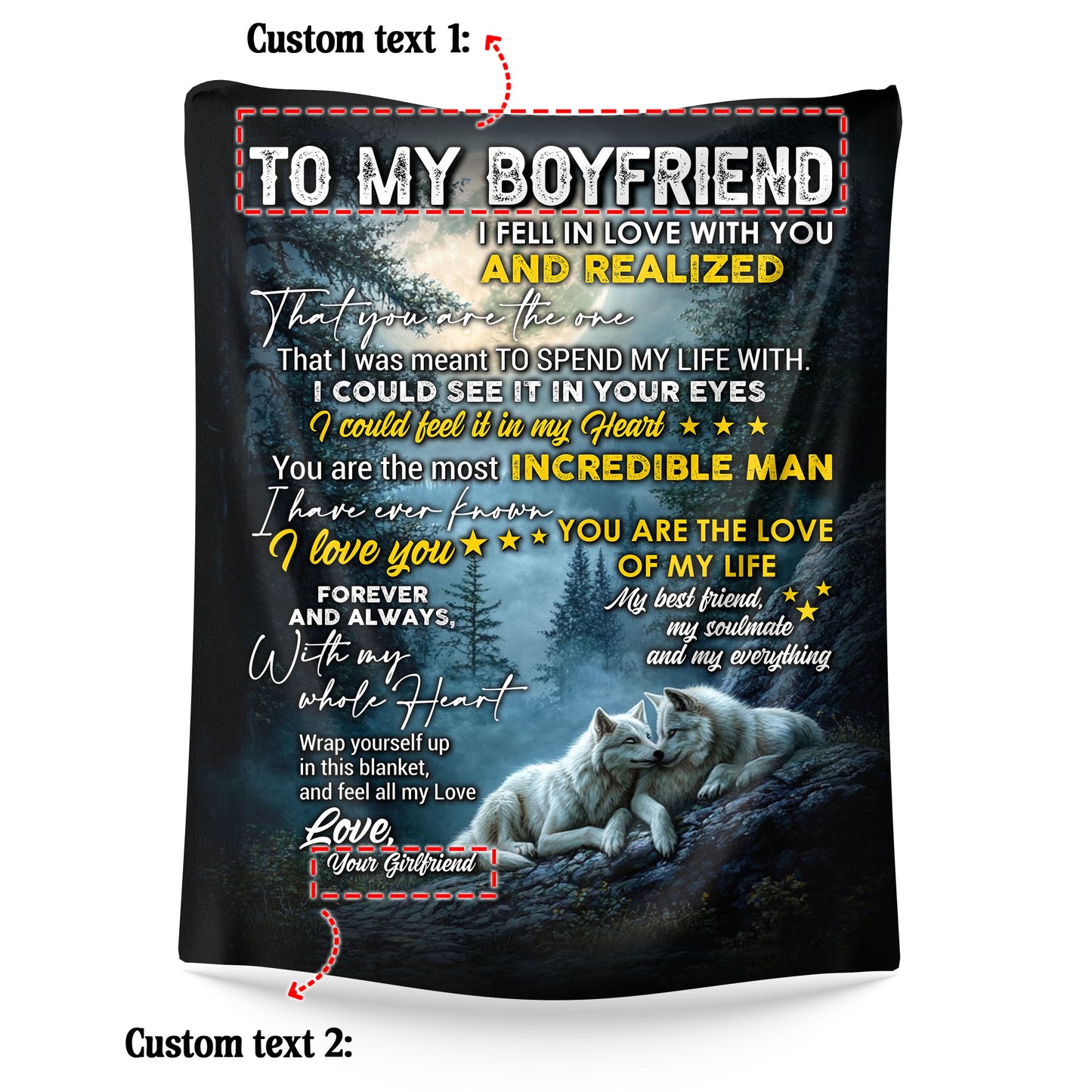 Netecom Personalized To My Boyfriend Blanket from Girlfriend, Romantic Wolf Couple Throw Blanket for Couch, Bed or Sofa, Love Letter Blanket for Boyfriend, Christmas or Valentine’s Day Present