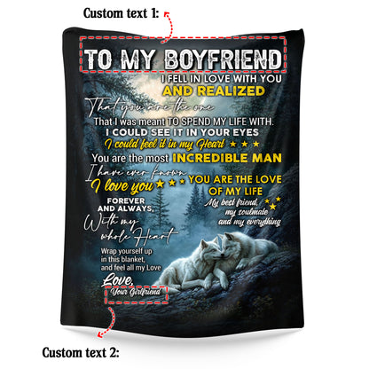 Netecom Personalized To My Boyfriend Blanket from Girlfriend, Romantic Wolf Couple Throw Blanket for Couch, Bed or Sofa, Love Letter Blanket for Boyfriend, Christmas or Valentine’s Day Present