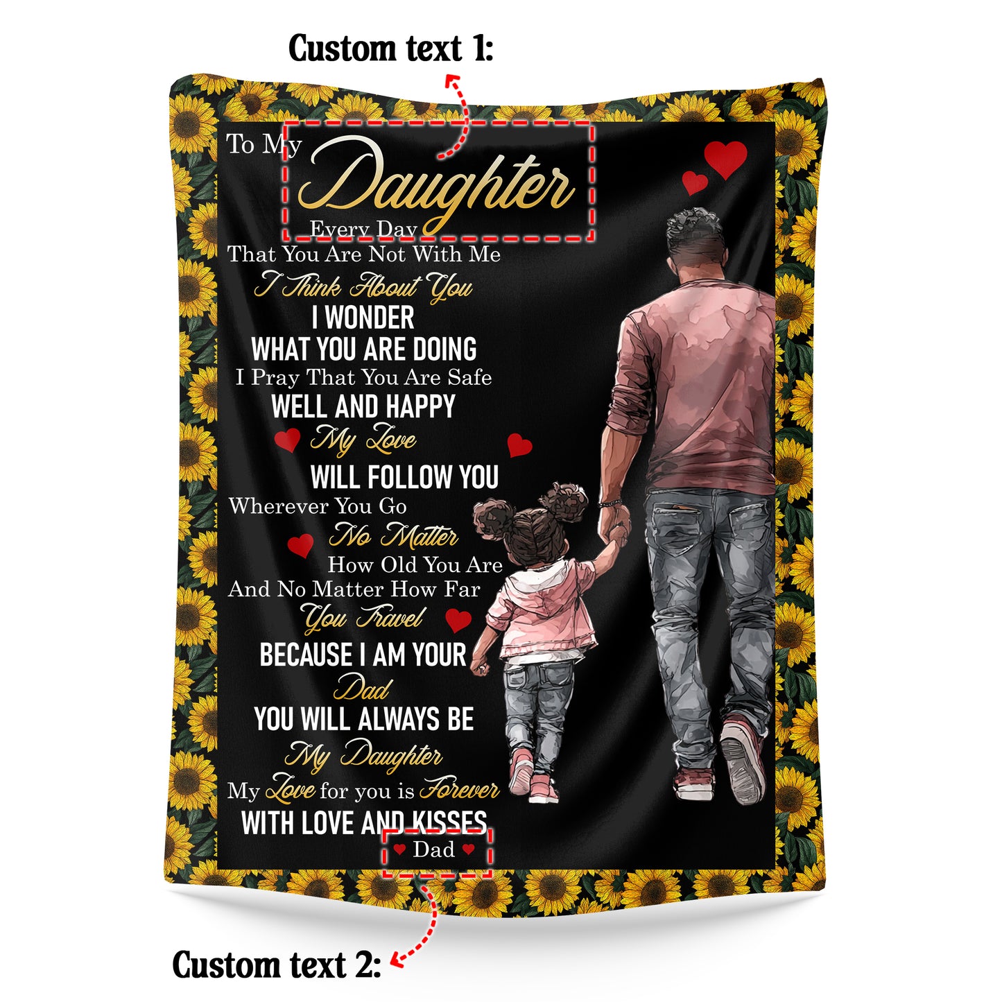Netecom Personalized To My Daughter Blanket from Dad, Ultra Soft Cozy Plush Throw Blanket for Couch, Bed or Sofa, Birthday Gift for Daughter, Present for Christmas, Graduation