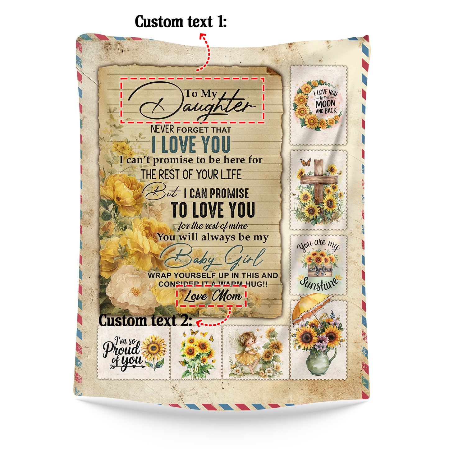 Netecom Personalized To My Daughter Blanket from Mom and Dad, Sunflower Throw Blanket with Love Message, Birthday Gifts for Daughter, Christmas or Graduation, Cozy Blanket for Couch, Bed, or Sofa