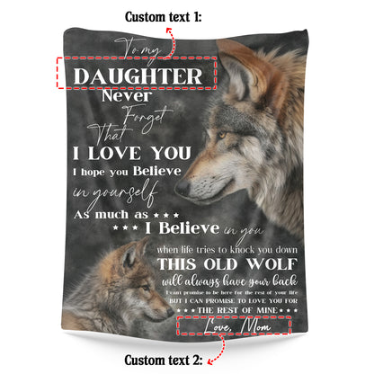 Netecom Personalized To My Daughter Blanket from Dad and Mom, Wolf Mother and Pup Throw Blanket for Couch, Bed or Sofa, Inspirational Love Letter Gift for Daughter, Birthday or Christmas Present