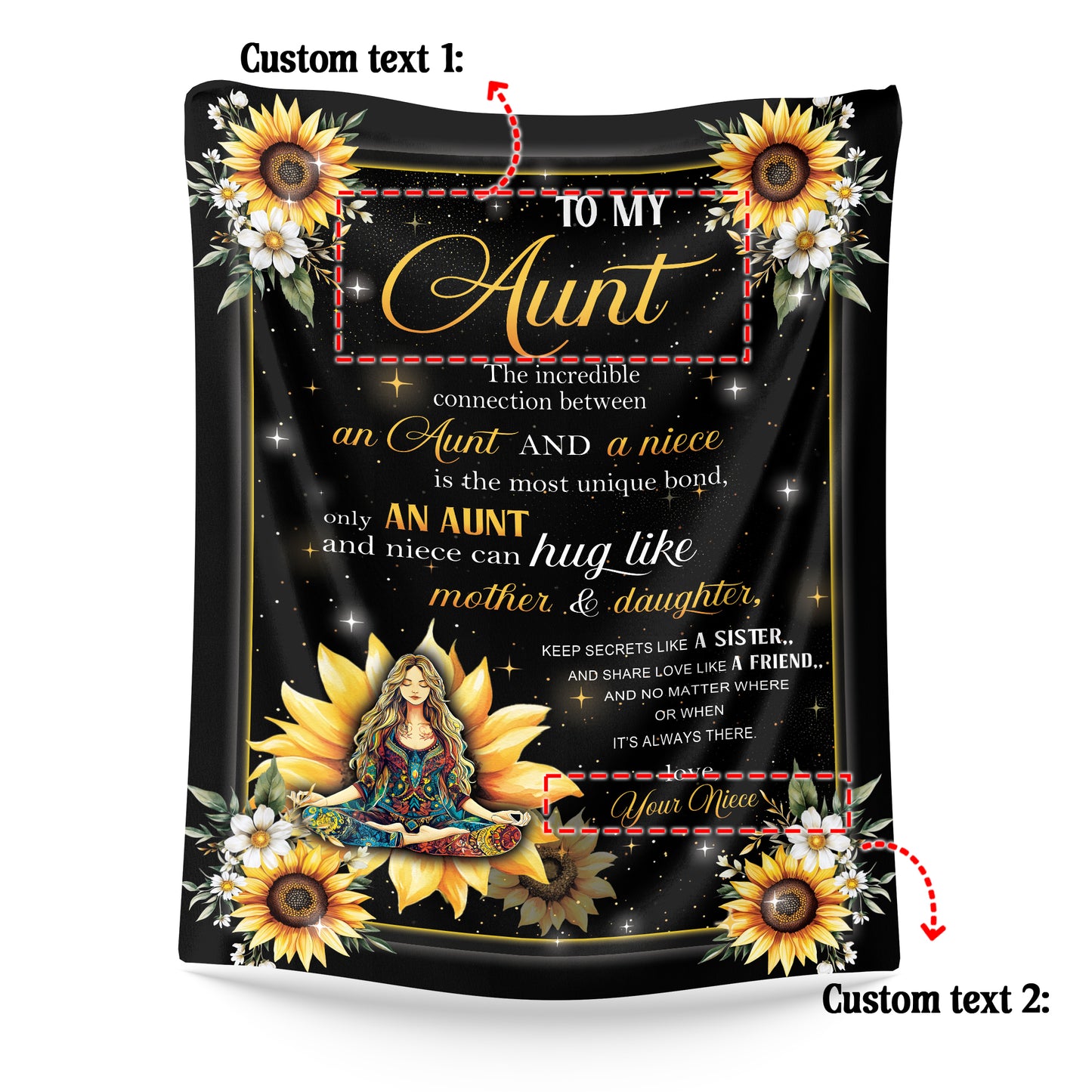 Netecom Personalized To My Aunt Blanket from Niece and Nephew, Sunflower Throw Blanket for Couch, Bed or Sofa, Ultra Soft Warm, Birthday Gifts for Aunt, Present for Christmas, or Anniversary