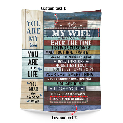 Netecom Personalized To My Wife Blanket from Husband, Rustic Wood Style Love Letter Throw Blanket for Couch, Bed or Sofa, Romantic Wedding Anniversary or Valentine’s Day Gift for Wife