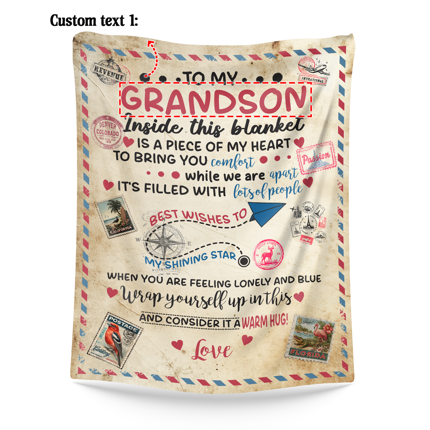 Netecom Personalized To My Grandson Blanket from Grandma & Grandpa, Heartfelt Letter to Grandson Throw Blanket for Couch, Bed or Sofa, Birthday Gifts for Grandson, Present for Christmas, Graduation